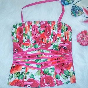 New Summer Strapless / Halter Pink Flower Corset